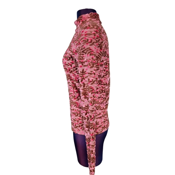 Vintage 90s Only Hearts Pink Pink & Velvet Cherry Blossom Turtleneck Large M21 - Picture 3 of 9